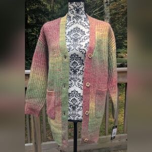 Multicolor Knit Button-Up Cardigan